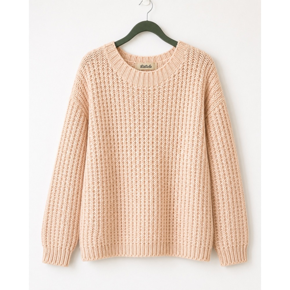 Listicle Sweater Women Medium Peach Chunky Knit Cotton Pullover Coquette